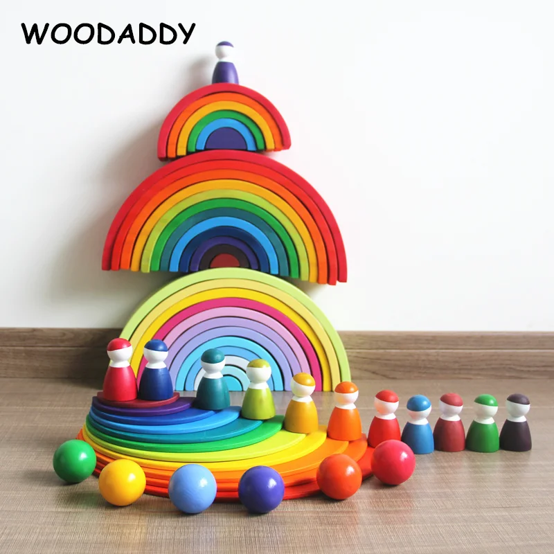 WOODADDY 12Pcs Rainbow Blokke Halvcirkel yrelsen Simulering Pind Dukke Træ-Legetøj Til Børn Rainbow Bolde Pædagogisk Legetøj Gave
