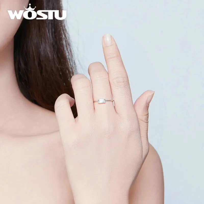 WOSTU Ægte 925 Sterling Sølv Baguette Zircon vielsesringe Finger For Kvinder, der Elsker Mode Ring i Sølv 925 Smykker DXR565