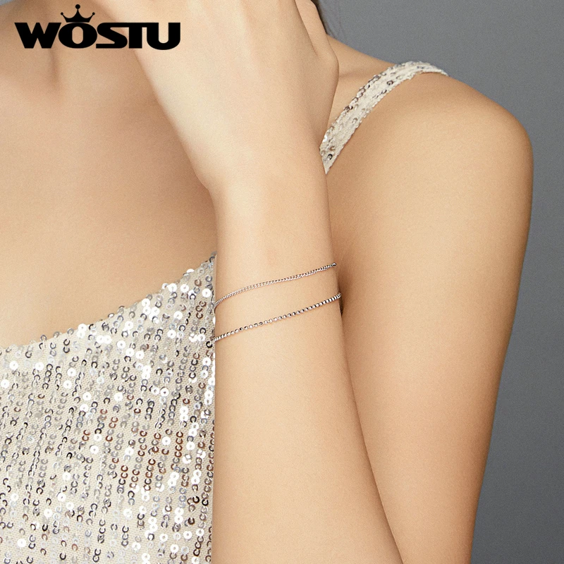 WOSTU Ægte 925 Sterling Sølv Enkle, Simple Armbånd, Kæde Armbånd til Kvinder Emalje Erklæring Fine Smykker DXB190