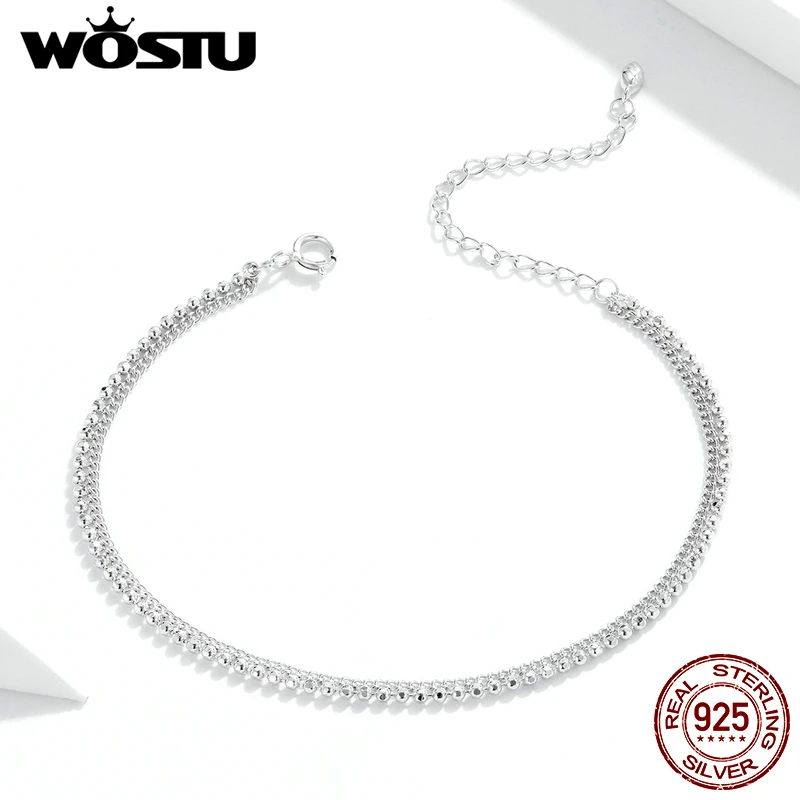 WOSTU Ægte 925 Sterling Sølv Enkle, Simple Armbånd, Kæde Armbånd til Kvinder Emalje Erklæring Fine Smykker DXB190