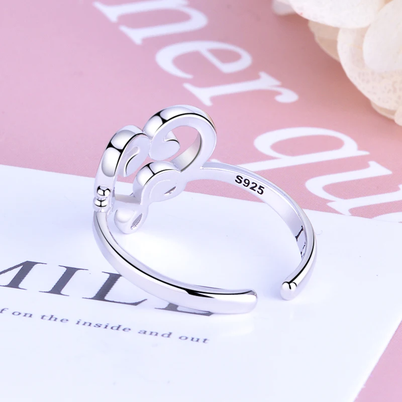 Xiaojing 925 Sterling Sølv, jeg Elsker Musik Finger Ringe Hjertet Musikalske Bemærk Justerbare Ringe, Smykker til Kvinder Valentins Gaver