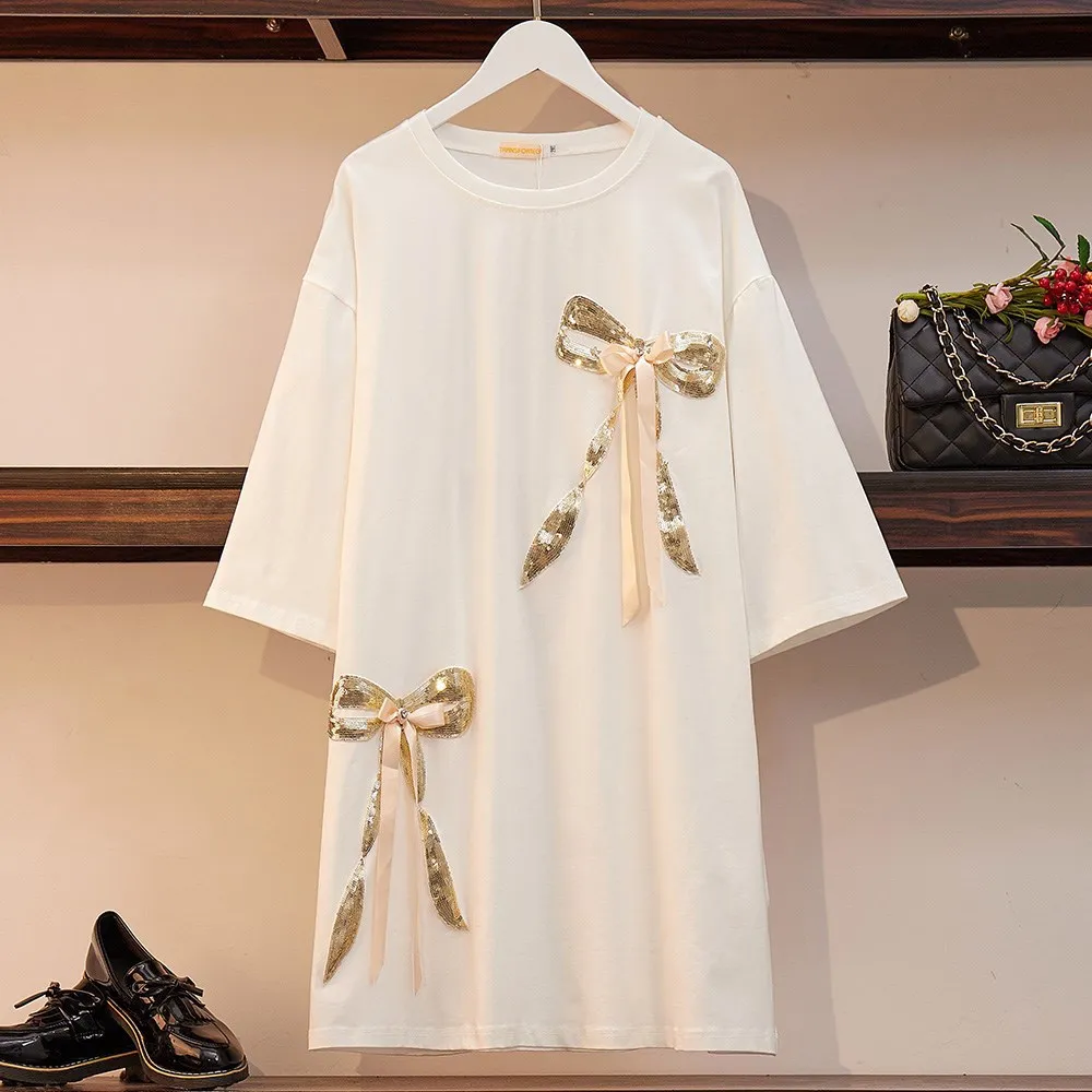 XL-6XL 2019 Kvinder Sommer Kjole Plus size Casual Løs Skjorte Kjole Sequined Damer Sundress Stor Størrelse 5XL Hvid Sort Vestidos