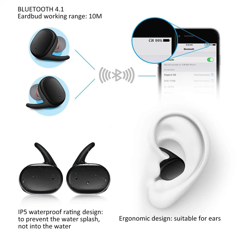 Y30 TWS Trådløse Hovedtelefon med mikrofon, Blutooth 5.0 Hovedtelefoner støjreducerende Headset Musik I-øret Øretelefoner Til Android, IOS