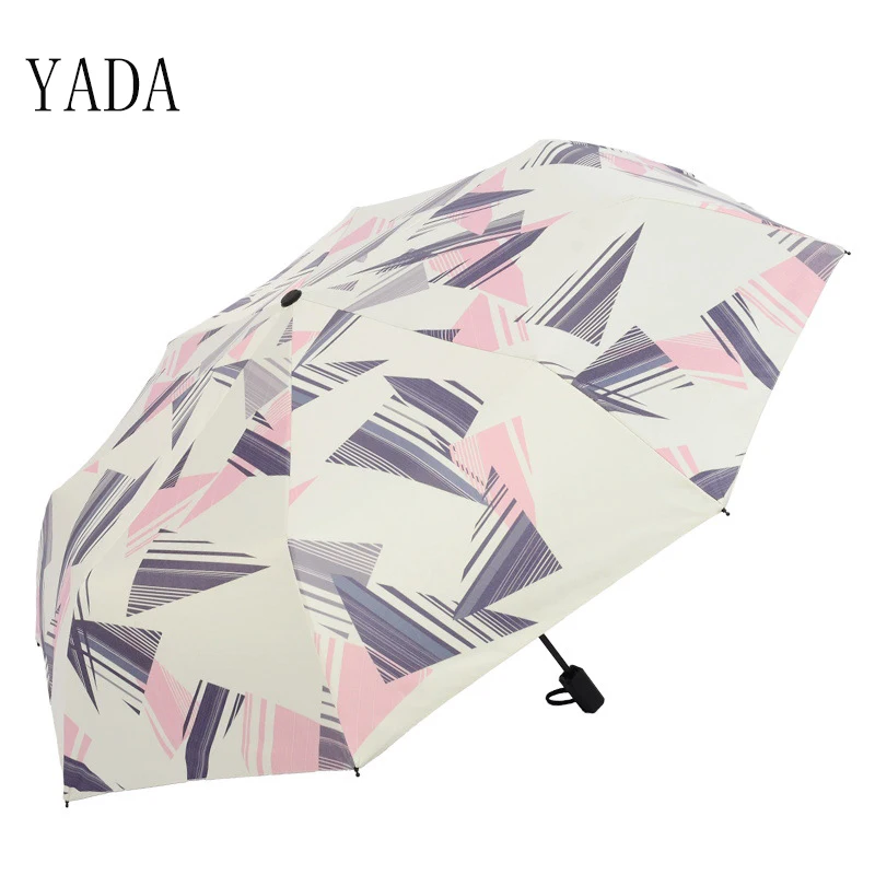 YADA Høj Kvalitet Geometri Mønstre Sort Belægning Paraply Regn Kvinder uv Solrig Og Regnfuld Paraply Bil For Kvinders Parasoller YS030