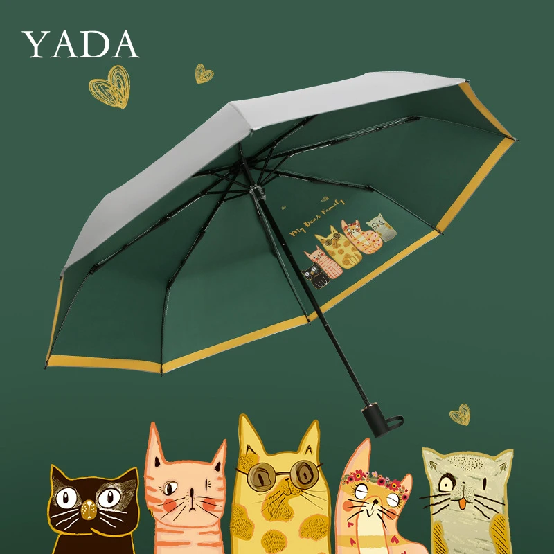 YADA Nye INS Kat&Heart&Kanin Mønster 3-Foldning Paraply Regn, uv-Tegnefilm Paraply For Kvinder Charme Vindtæt Parasoller YS200137
