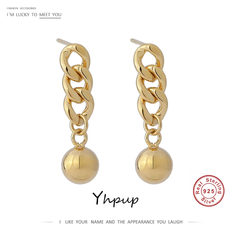 Yhpup 925 Solid Sterling Sølv Kæde Drop Øreringe til Kvinder med Elegante Geometriske Vedhæng Metal Kugle Øreringe Fine smykker