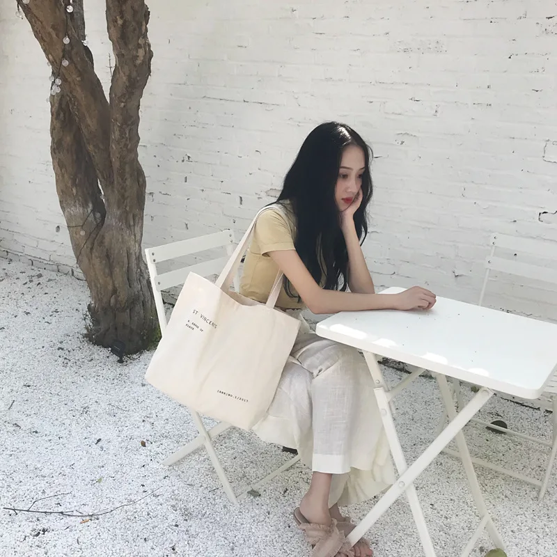 Youda Ny Tynd Kanvas Taske Simpelt Brev Skulder Tasker Stor Kapacitet Koreansk Stil Simple Shopping Tote Mode Håndtaske