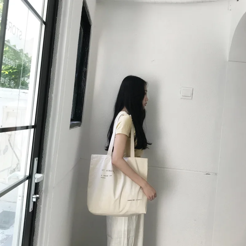 Youda Ny Tynd Kanvas Taske Simpelt Brev Skulder Tasker Stor Kapacitet Koreansk Stil Simple Shopping Tote Mode Håndtaske