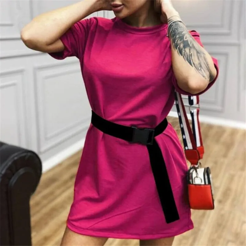 Yuqung Casual Nye Kvinder Skjorte Kjole Med Bælte Farve Hjem Løs Sport Mode Fritids-Kort Vestidos Sommeren 2020