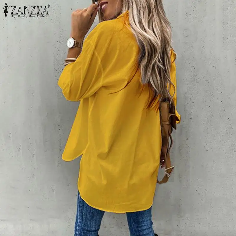 ZANZEA Uregelmæssige Revers Shirts Dame Efterår Mode Bluser Casual Lange Ærmer Toppe Kvindelige Kontor Blusa Femininas Plus Størrelse 5XL