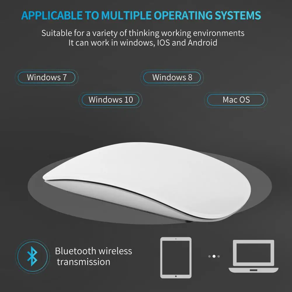 Zienstar Genopladelige Touch Magic Trådløse Bluetooth-5.0 Mus Rejse Ultra-Tynde Bærbare Mus Kompatibel med PC,MAC,Bærbar computer