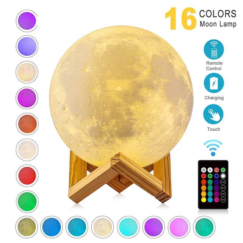 ZK20 LED Nat Lys 3D-Print Moon Lamp Genopladelige Farve Ændre 3D-Light Touch Moon Lamp Børn er Lys for Dropshipping