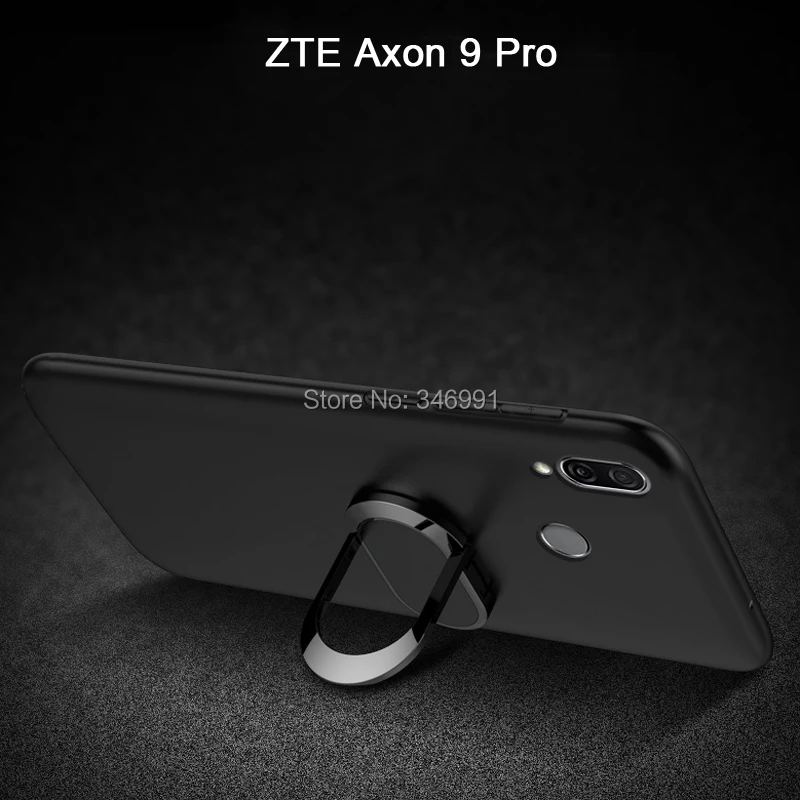 ZTE Axon 9 Pro A2019 Pro Tilfælde 6.21 tommer Blød Sort Silikone Magnetiske bilholder Ring Dækning for ZTE Axon 9 Pro A2019PRO Tilfælde