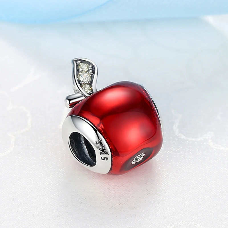 Ægte 925 Sterling Sølv Charm Perle Eventyr Grøn Rød Apple Bane CZ Emalje Passer til Pandora Oprindelige DIY Armbånd Smykker