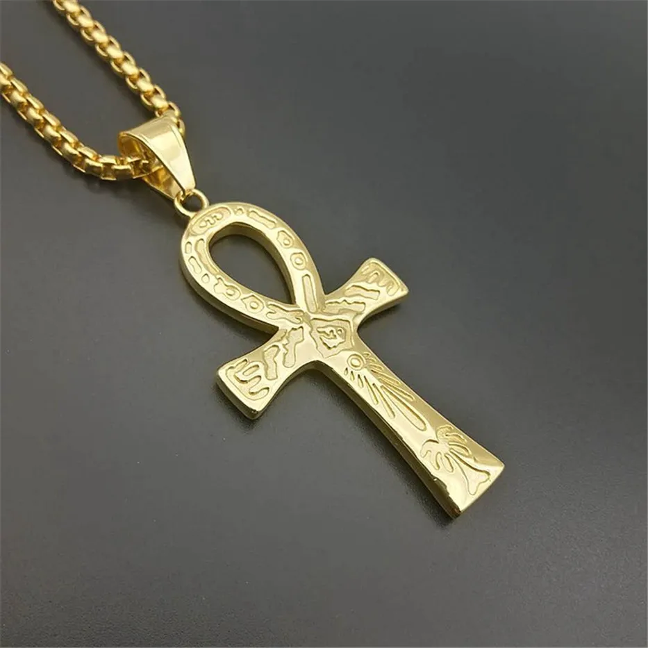 Ægyptiske Ankh Kors Charm Halskæde Til Mænd Nøglen af Nilen Guld Farve Rustfrit Stål Egypten Smykker