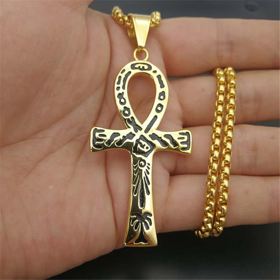 Ægyptiske Ankh Kors Charm Halskæde Til Mænd Nøglen af Nilen Guld Farve Rustfrit Stål Egypten Smykker