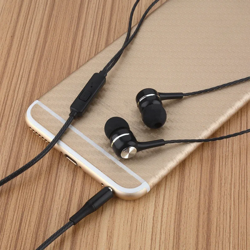 наушники проводные Stereo-Bass-Hovedtelefoner In-Ear 3,5 MM Kabel Hovedtelefoner Metal HIFI Ørestykke med MIKROFON til iphone, Samsung, Huawei Pho